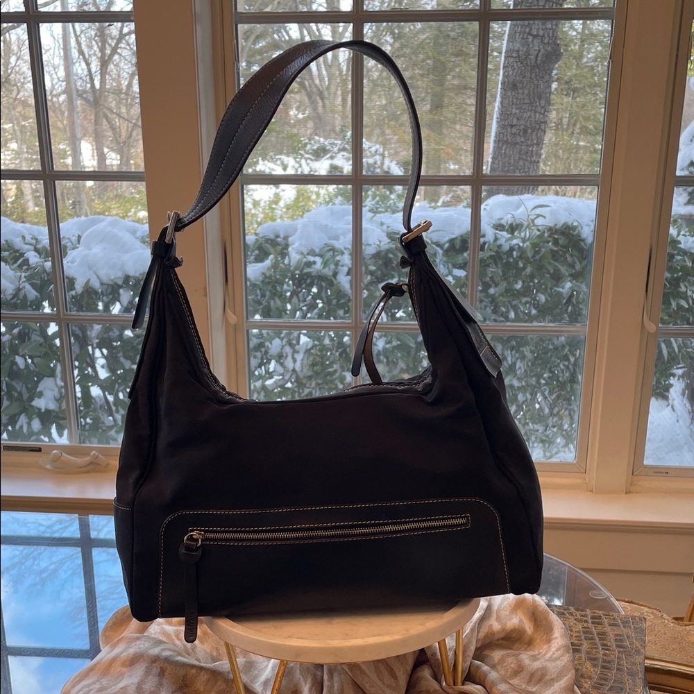 Hogan Black Shoulder Bag with white Stitch  Detail